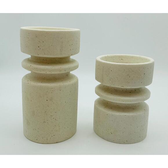 Beautiful At Home Set Of 2 Stone Candlesticks 5" x 3 3/4" And 7 X 3 3/4 - Picture 1 of 3